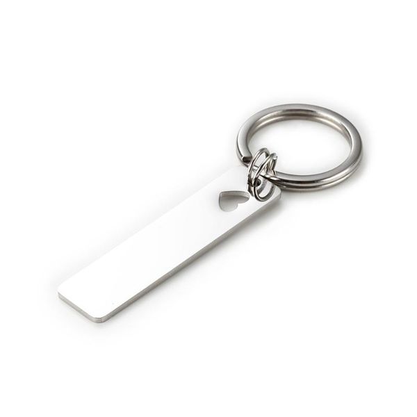 

keychains 100% stainless steel rectangle hollow heart keychain blank for engrave metal key chain mirror polished 10pcs, Silver