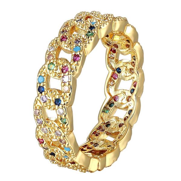 

wedding rings hollow-carved design charm rainbow cubic zircon crystal rhinestone for women gold color ring engagement band, Slivery;golden