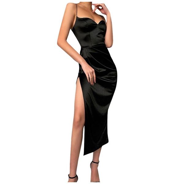 

women evening party dresses fashion black v-neck fork opening strap sleeveless long dress bodycon clubwear vestidos robe casual, Black;gray