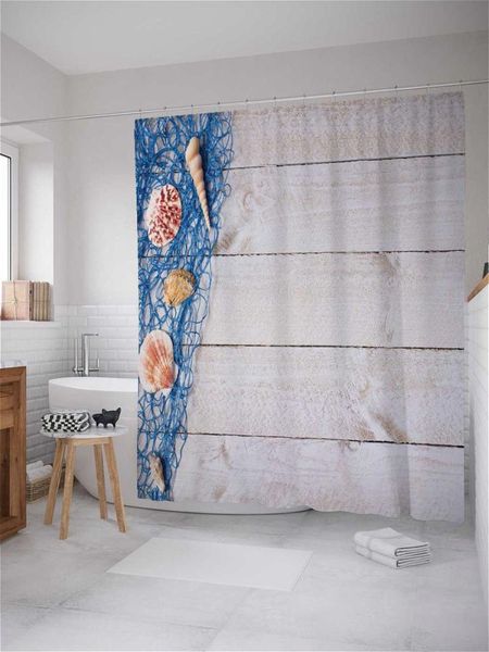 

shower curtains blue fishing net shells on wooden board bathroom curtain series accessories home decor