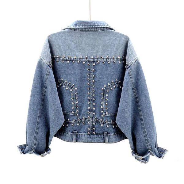 

women's jackets spring autumn fashion women loose fit batwing sleeve denim jacket rivets studded short jean coat hip hop harajuku top, Black;brown