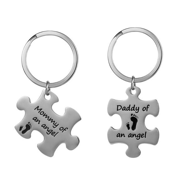 

2pcs mommy daddy of an angel keychain set miscarriage keepsake baby memorial gift pendant necklaces, Silver
