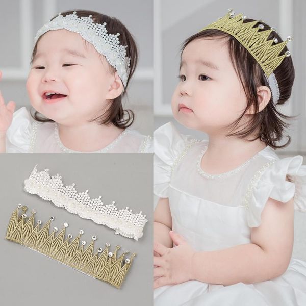 

headbands for girls baby hair accessories pearl crown bands shower gift birthday party boys kids, Slivery;white