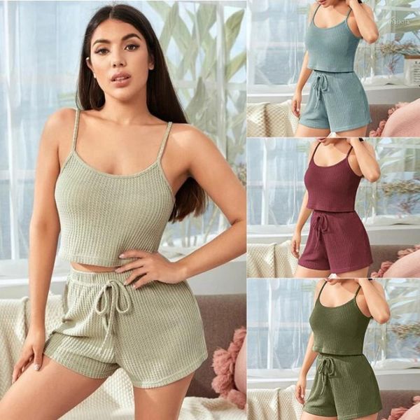 

women's dress leisure wear pajamas vest harness shorts two-piece outfit tracksuits, Gray