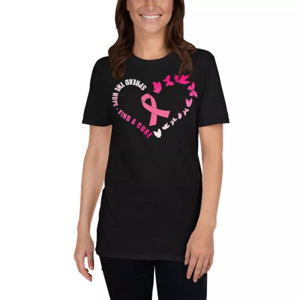 

Spread The Hope Find A Cure Breast Cancer Awareness Cool Heart Pink Ribbon Shirt, White;black