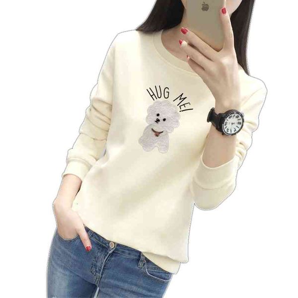 

women hoodie 2021 new autumn winter thicken warm pullover sweatshirt coat cute puppy embroidered loose student velour, Black
