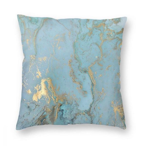 Almofada/travesseiro decorativo Efeito ouro turquesa azul azul marmoreado quadrado capa decorativa Novelty travesseiro