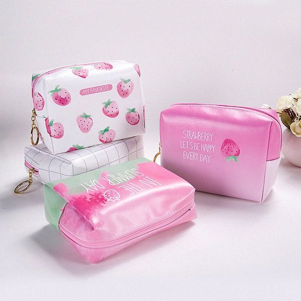 

creative strawberry pattern cosmetic bag large capacity storage package portable wash bag travel organizer women makeup x9jk#