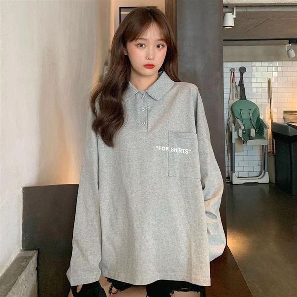 

women's t-shirt korean loose collar long sleeve in early autumn 2021, White