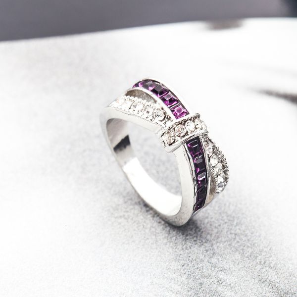 

fashion trend new ring cross ring with diamond amethyst bow ring jewelry, Blue;gray
