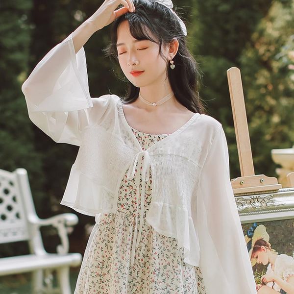 

women's knits & tees sweatshirt sunscreen clothing cardigan jacket summer super fairy outer shawl strap skirt thin section v-neck, White