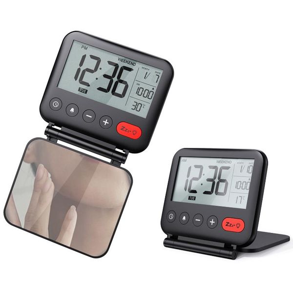 

other clocks & accessories portable makeup mirror clock folding digital electronic alarm glowing lcd display snooze