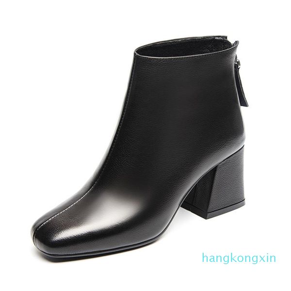 

boots british fashion women thick high heel square toe cow leather shoes ladies elegant ankle boot chaussures femme bottes botas, Black