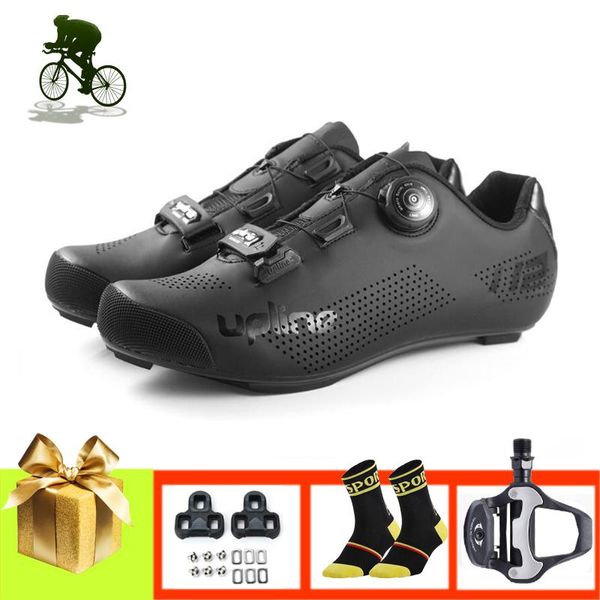 

road cycling sneakers men women sapatilha ciclismo self-locking breathable ultra-light racing bicycle shoes add spd-sl pedals footwear, Black