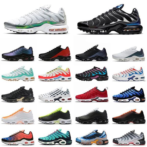 

tn plus outdoor mens running shoes sneakers black white metallic hyper blue throwback future spray paint breathable trainer