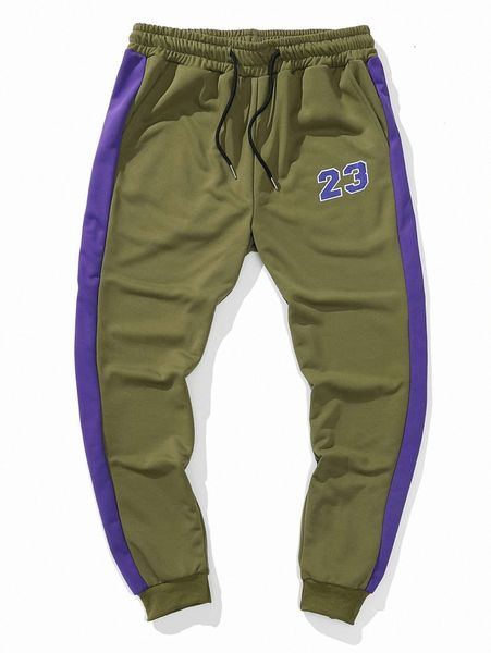 

romwe guys number colorblock drawstring sweatpants t69j#, Black