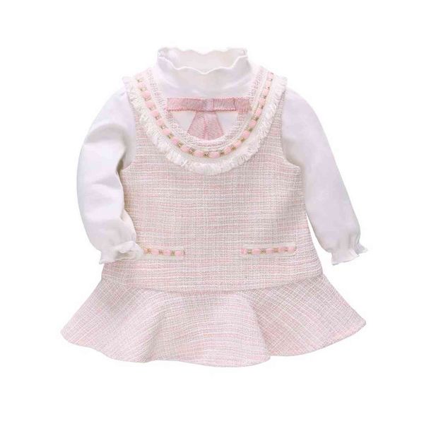 VLinder Bebek Kız Elbise Bebek Giysileri İlkbahar Sonbahar Prenses Stil Sevimli Elbise 2 adet Set Doğum Günü Uzun Kollu Kız Elbise 9M-4T G1129