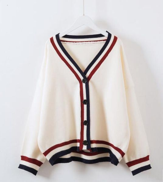 

women's sweaters korean women stripe v collar cardigan sweater knitting loose coat jacket 2 color hirc, White;black