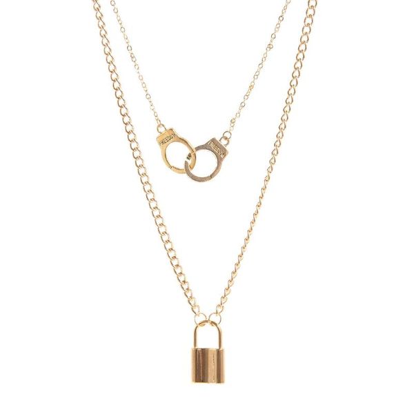 

pendant necklaces states jewelry metal handcuffs lock necklace with ladies fashion double sautoir sweater chain, Silver
