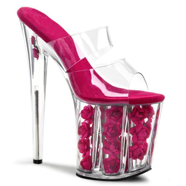 

slippers 2021 red rose crystal slippers, bride wedding dress shoes,20cm high heel sandals, Black
