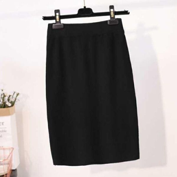 

skirts 2021 fashion skirt women clothing korean autumn vintage high waist wild solid color knitted wrap long skirt, Black