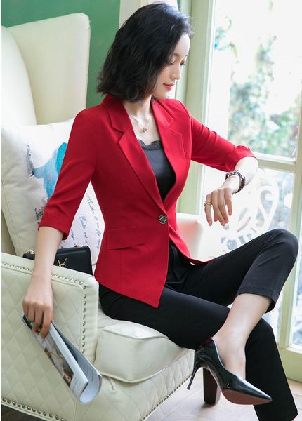 

uniform styles formal business suit with jackets and pants elegant red spring summer ladies blazers pantsuits trousers sets women's two, White