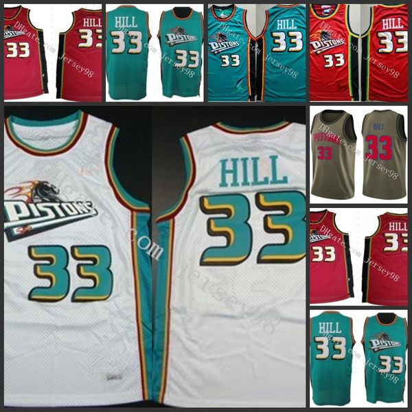 

detroit pistons men #33 grant hill retro basketball jersey, Black