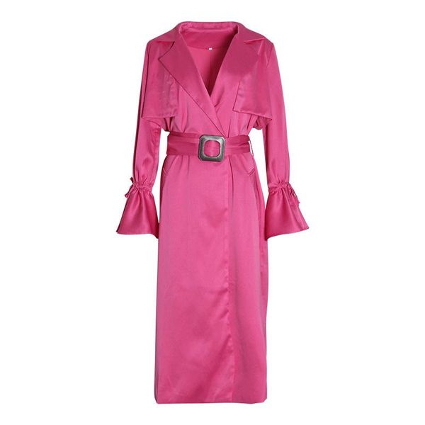 

women's trench coats 2021 spring satin windbreaker elegant split long coat for women slim solid color with belt g043, Tan;black