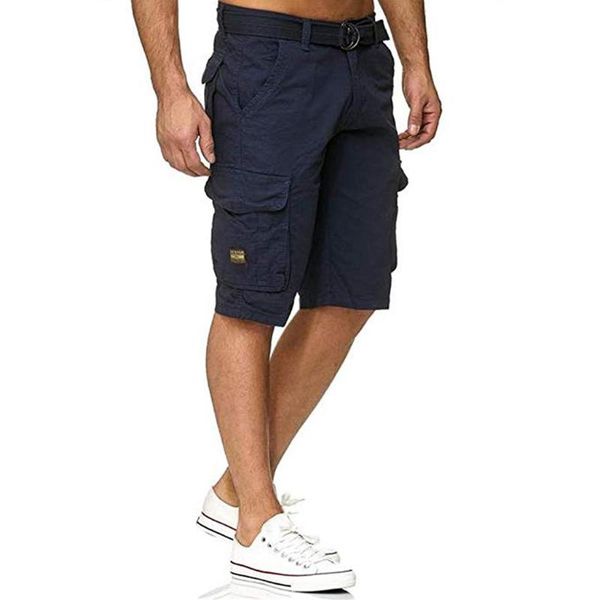 

design fashion men's button solid color cotton multi-pocket overalls shorts cargo short pant casual autumn pants +belt, White;black