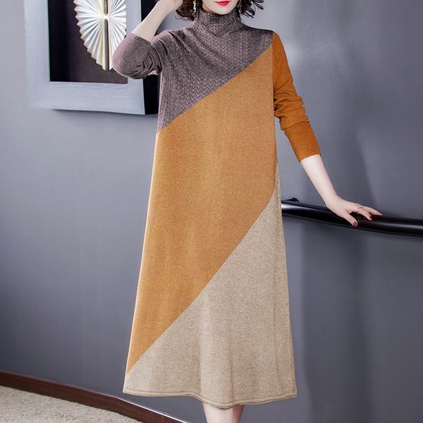 

casual dresses winter fall fashion women's female clothes patchwork long sleeve knit sweater dress korean women knitted vestidos, Black;gray