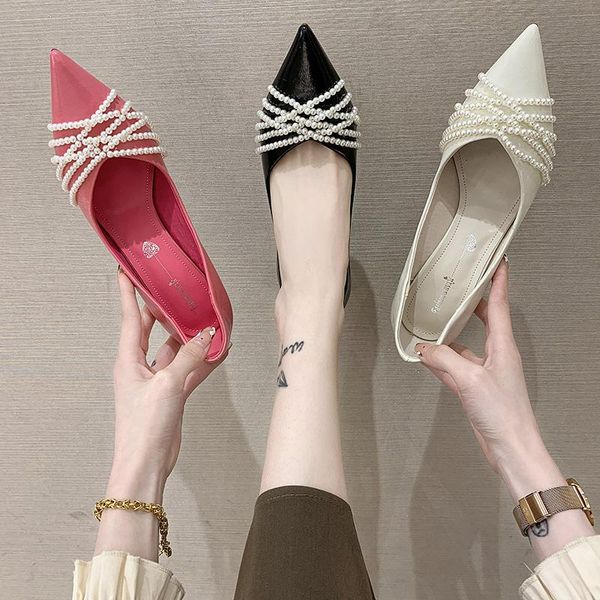 

dress shoes sandals ladies 2021 platform heels pump latest shallow mouth slip on pointed wedge lace-up all-match african beige cr, Black