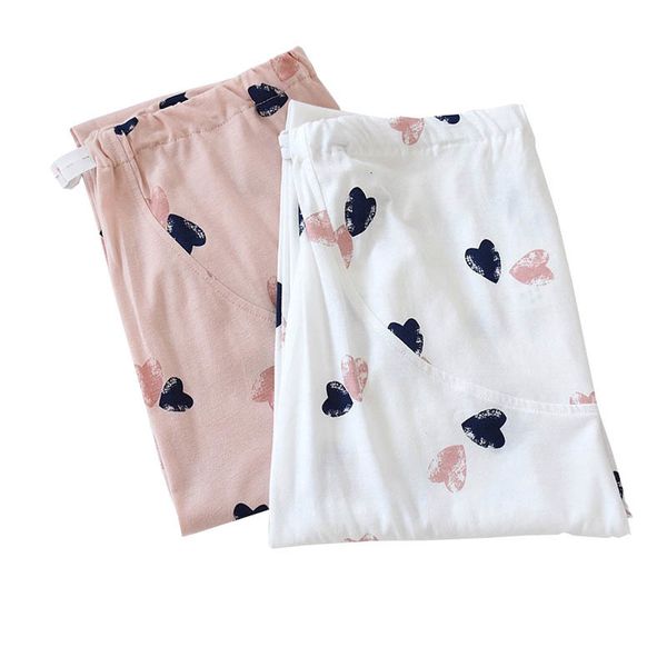 

women's sleepwear spring new ladies full cotton sleep bottom heart women printed large size loose pants fresh style femme homewear, Black;red