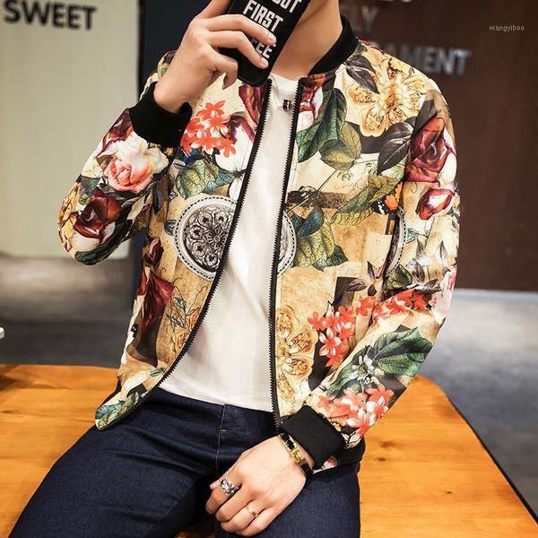 

men's jackets hip hop men slim fit flowers pilot bomber stand collar coats male clothing streetwear jacket chaqueta hombre, Black;brown