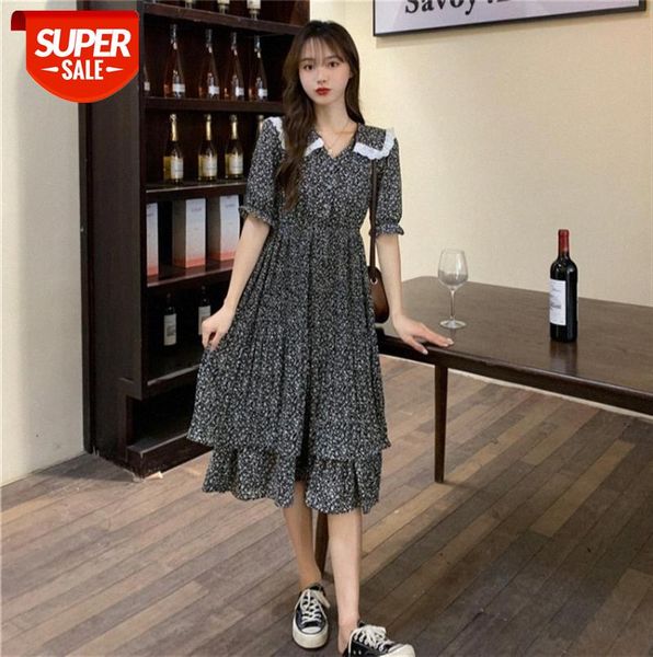 

skirt plus size women's dress, age-reducing and slimming, long skirt, chiffon cake, floral pleated dress #9c62, Black;gray