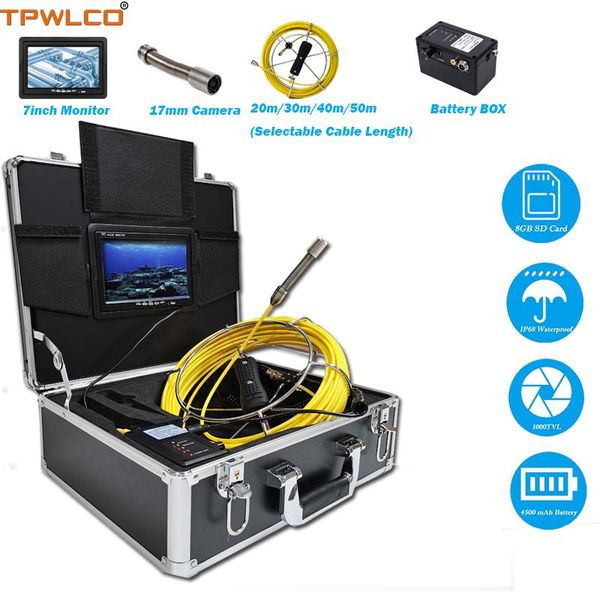 

20-50m cable diameter 17mm tube pipe inspection camera with 6pcs led lights drain vision sewer inspections system 7" lcd ip cameras