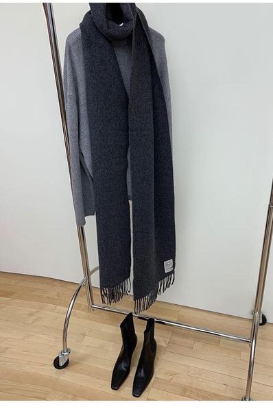

scarves wool scarf wild warm double-sided solid color tassels thickened narrow version super long shawl european style, Blue;gray