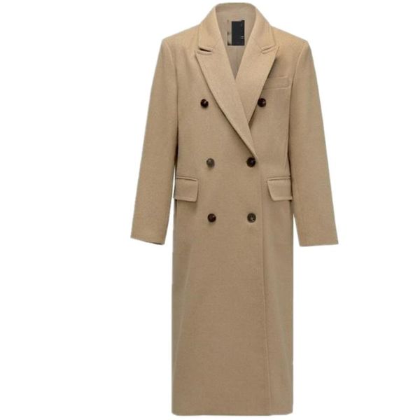 

women's wool & blends arrival winter fashion x-long woolen overcoat women loose double breasted casual thick outwear, Black