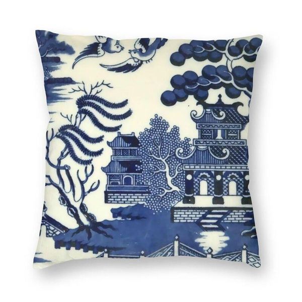 

cushion/decorative pillow antique willow ware oriental toile case home decorative blue delft chinoiserie pagoda cushion cover throw for sofa