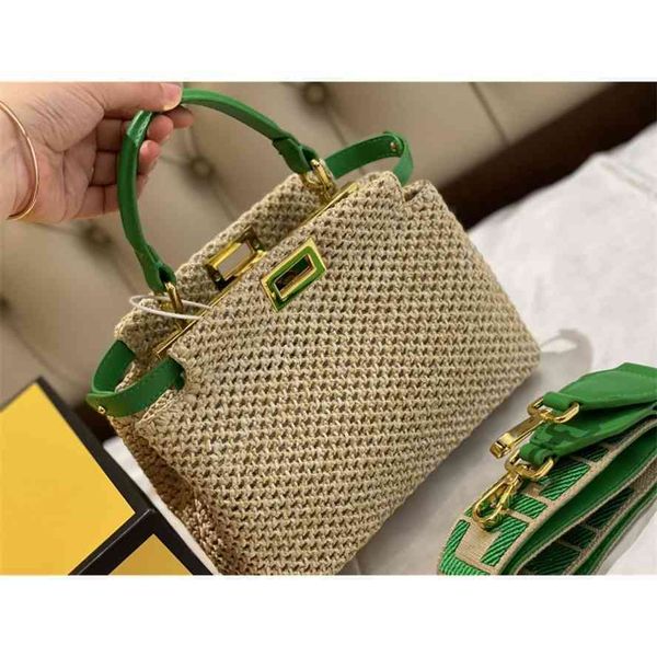 

handbagfenjiazhonggu fashion straw woven parchment green hand single shoulder messenger bag women's bag with boxgg bag