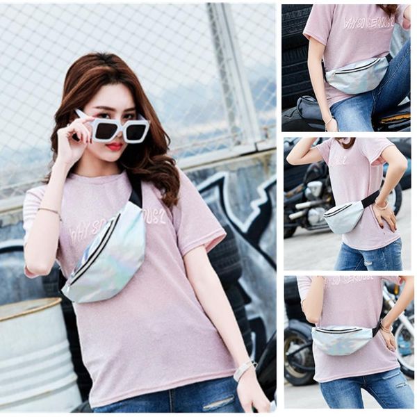

holographic waist bag for women gold black laser fanny pack belt ladies pouch glass chest bags