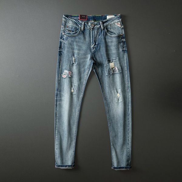 

men's jeans 2020 autumn winter men's slim elastic cotton jeans fashion casual streetwear classic style jeans denim pants trousers, Blue
