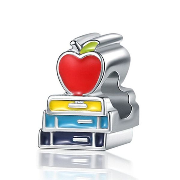 

1pcs cute book apple pendant diy beads adapting to original pandora charm bracelet ladies jewelry making gifts, Silver