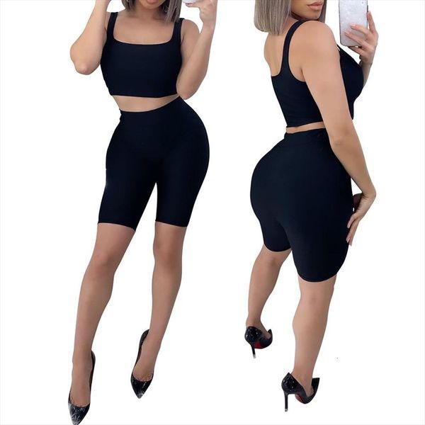 

two piece set solid womenpant color gym workout clothes slim tank vest shorts outfits tracksuit sportwear black green, White