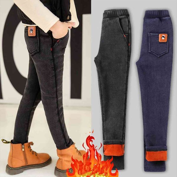 

winter children pants girls plus velvet thick jeans high waist warm trousers kids leggings 4 baby clothes pencil, Blue