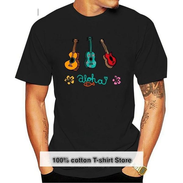 

men's t-shirts camiseta de ukelele aloha para mujer, negra, White;black