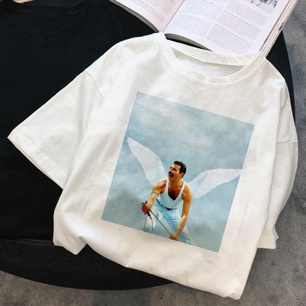 

freddie mercury queen band and mens t shirts women womens harajuku vintage ulzzang fashion summer graphic rock female loose fun, White;black
