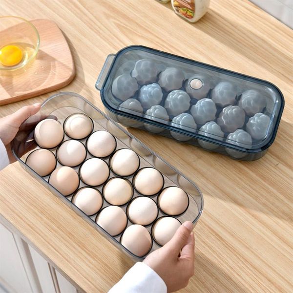

storage bottles & jars 16 grid egg holder stackable box with air holes cover container tray for refrigerator kitchen cabinet