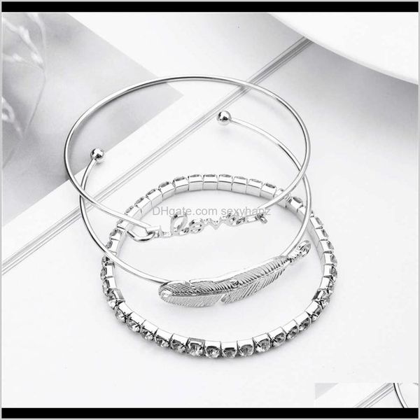 

other bracelets jewelry drop delivery 2021 s style leaf love letter full diamond bracelet set 1kgoq, Golden;silver