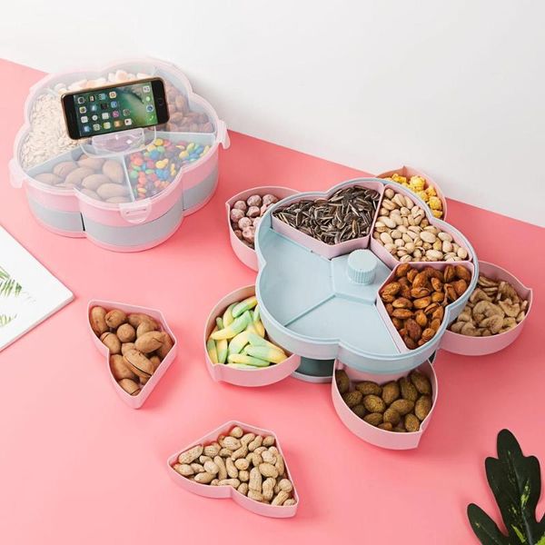 

dishes & plates large plastic fruit dish double layers snack box candy rotating dried serving tray with mobile phone holder