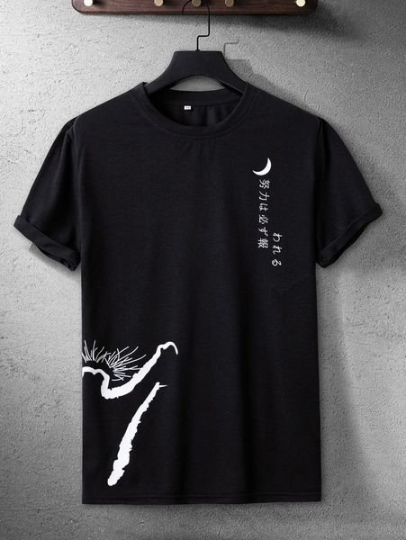 

men moon & japanese letter graphic tee a30k#, White;black